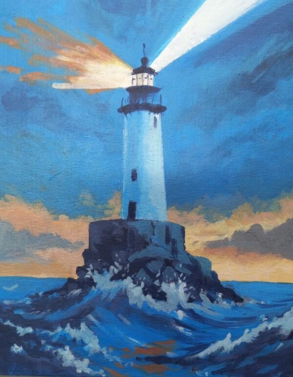 Lighthouse and Waves in Acrylics - 30th or 31st October